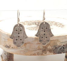 Load image into Gallery viewer, Moroccan Hamsa Earrings Ethnic Tribal sterling 925 silver Evil Eye Amulet
