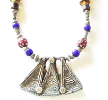 Load image into Gallery viewer, Antique Ethiopian silver amulet necklace with Venetian beads,Hand Crafted, Ethiopian Telsum,Silver, pendants Phallic, Pendants Necklace
