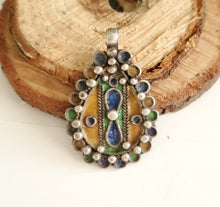 Load image into Gallery viewer, Old Berber Charm Silver enamel Pendant 925 silver ,Moroccan Amulet ,Berber Jewelry, enamel Jewelry,Charm Pendant
