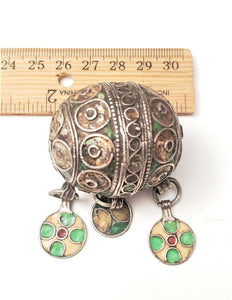 Antique Moroccan Enameled Silver Ball Pendent with Enameled/PendantHand Crafted Silver,Pendants Necklace,Ethnic Jewelry,Tribal Jewelry
