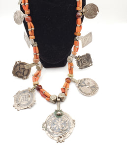 Antique Moroccan Berber natural Coral Silver Pendants Necklace,Berber Necklaces,Ethnic Jewelry,Tribal Jewelry
