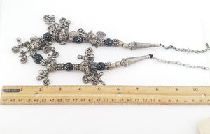 Antique Yemen Silver Black Coral Beads with Dangle bells Necklace,antique jewelry gift vintage authentic bellydance Bedouin silver Yemen