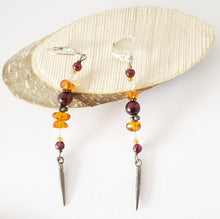 Load image into Gallery viewer, Old amber Beads Earrings Ethnic,Tribal Jewelry Earrings,Dangle &amp; Drop Earrings,sliver Tribal,African Earrings,Beads amber old
