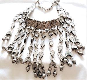 Antique Bawsani Silver granulated Dangled Beads Necklace circa 1910s,Hand Crafted Silver,Pendants Necklace,Ethnic Jewelry,Tribal Jewelry