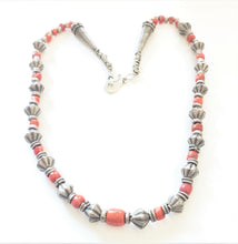 Load image into Gallery viewer, Antique Berber natural Coral Old Rajasthan India Silver Beads Necklace,Hand Crafted Silver,Pendants Necklace,Ethnic Jewelry,Tribal Jewelry
