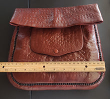 Load image into Gallery viewer, Vintage Berber leather bag, Morocco, cactus silk? brown embroidery, handmade, Boho, Vintage Leather Bag travel bag,Messenger Bag
