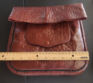 Vintage Berber leather bag, Morocco, cactus silk? brown embroidery, handmade, Boho, Vintage Leather Bag travel bag,Messenger Bag