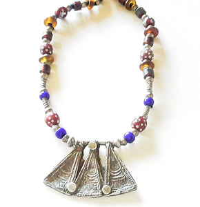 Antique Ethiopian silver amulet necklace with Venetian beads,Hand Crafted, Ethiopian Telsum,Silver, pendants Phallic, Pendants Necklace
