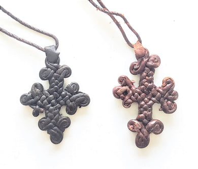 Ethiopian Hand,Crafted Leather,Coptic Cross,Amulet Necklace close up