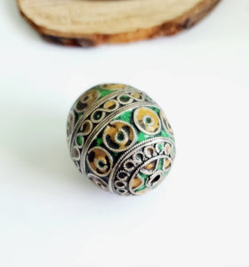 Antique Moroccan Enameled Silver Ball Pendent with Enameled,Hand Crafted Silver,Pendants Necklace,Ethnic Jewelry,Tribal Jewelry