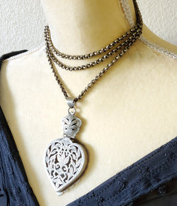 Antique large Yemen Silver amulet heart Pendant chain Necklace, Yemen Telsum, jewelry,BFF heart Pendant,valentine, Necklace ,Antique Yemen