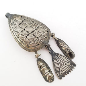 Rare antique Moroccan silver chased pendant, Berber Amulet,Berber Jewelry,African Jewelry,Charm Pendant,