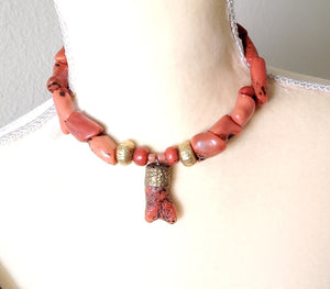 Antique Berber Natural Coral Beads Necklace 22 K Gold over Wax Beads,Branch Red Coral,Mediterranean coral,Genuine coral,Ethnic Coral jewelry
