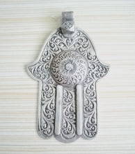 Load image into Gallery viewer, Moroccan Old Huge silver Hand of Fatima Hamsa Pendant Amulet,Berber Jewelry,African Jewelry,Moroccan Jewelry,Hand of Fatima Charm,
