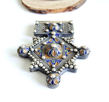 Load image into Gallery viewer, Moroccan Huge Enamel Silver Cross Pendant,silver 925,Moroccan Amulet ,Cross Jewelry,Enamel Jewelry,Berber Pendant,
