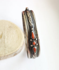 Moroccan red coral Bangle silver Bracelet 925 silver, ethnic tribal jewelry,tribal Moroccan bracelets, ethnic jewelry