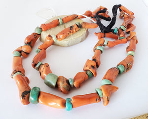 Ancient Amazonite Stone and Berber Natural Coral 2 strand African Trade