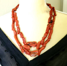Load image into Gallery viewer, Antique Berber Natural Branch tow strand Red Coral Beads Morocco 225 gr,Hand Crafted ,Red Coral Necklace,Ethnic Coral ,Tribal Jewelry

