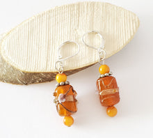 Load image into Gallery viewer, Old Wedding Cake Venetian glass Beads natural amber Earrings ,Ethiopia Ethnic Tribal.,African Trade Beads
