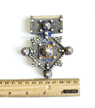 Load image into Gallery viewer, Moroccan Huge Enamel Silver Cross Pendant,silver 925,Moroccan Amulet ,Cross Jewelry,Enamel Jewelry,Berber Pendant,
