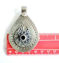 Load image into Gallery viewer, Antique Moroccan Silver Enamel and Glass cabochon Berber Pendant, Berber Amulet,Berber Jewelry,African Jewelry,Charm Pendant,
