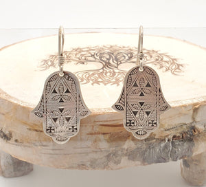 Moroccan Hamsa Earrings Ethnic Tribal sterling 925 silver Evil Eye Amulet