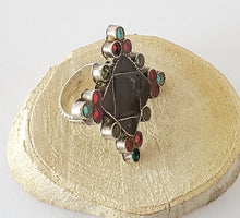 Load image into Gallery viewer, Vintage Large Moroccan Hand Made old glass silver 925 Berber Ring size 8,Ethnic Rings ,Tribal Jewelry, Moroccan Rings, Berber Jewelry
