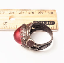 Load image into Gallery viewer, Antique Silver Ancient red glass Ring size 8 Yemen tribal jewelry Hand Crafted ,Silver,Ethnic Jewelry,Tribal Jewelry
