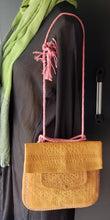 Load image into Gallery viewer, Vintage Berber natural Leather bag, Morocco, cactus silk? pink embroidery, handmade, Boho, Vintage Leather Bag travel bag,Messenger Bag

