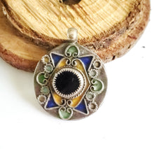 Load image into Gallery viewer, Vintage Berber enamel Coin Pendant high silver from Morocco ,1953s Silver Coin , enamel Jewelry ,Islam Jewelry, tribal jewelry
