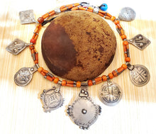 Load image into Gallery viewer, Antique Moroccan Berber natural Coral Silver Pendants Necklace,Berber Necklaces,Ethnic Jewelry,Tribal Jewelry
