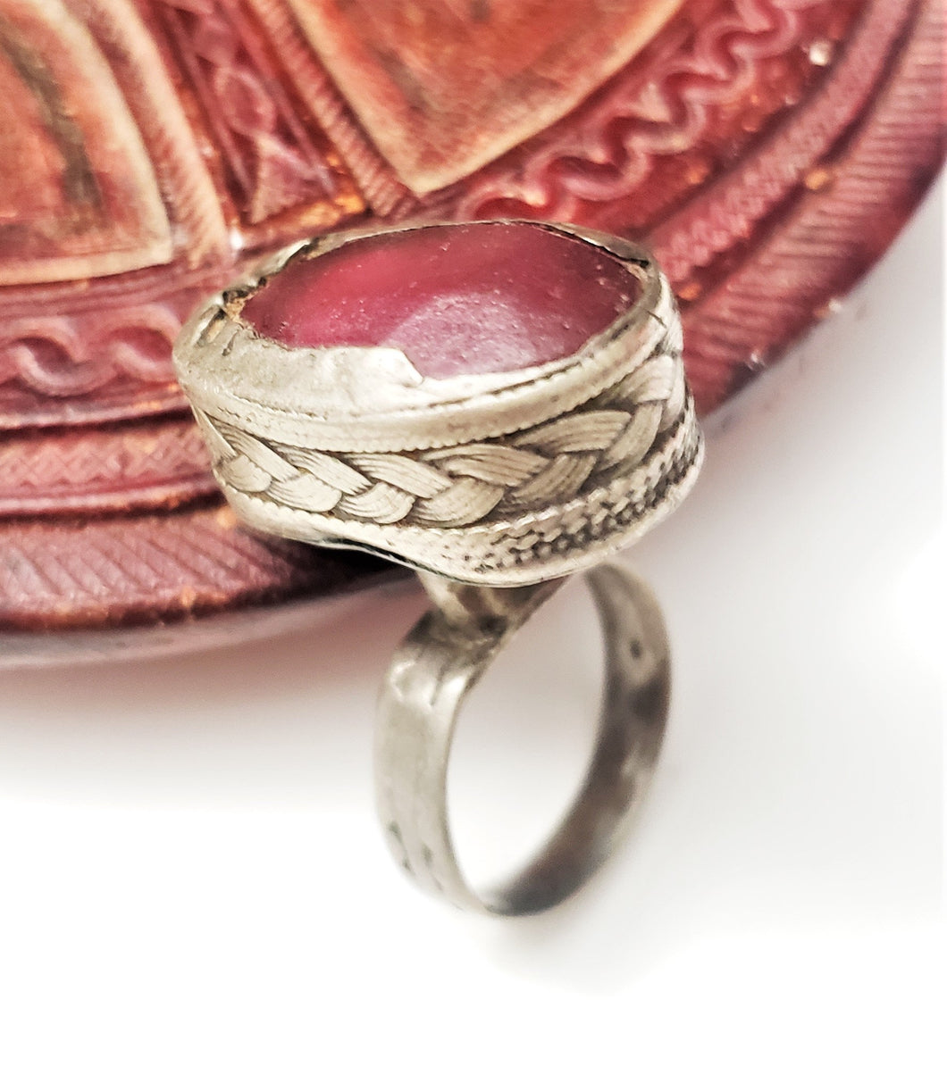 antique Tuareg elevated red Stone silver ring size 7 tribal jewelry Hand Crafted ,Silver,Ethnic Jewelry,Tribal Jewelry