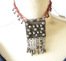Load image into Gallery viewer, Antique Ethiopian silver amulet Phallic Pendants Glass Beads necklace,Hand Crafted, Ethiopian Telsum,african Silver, ethiopian jewelry
