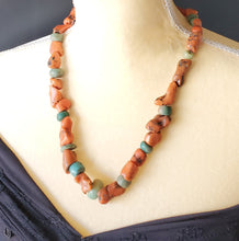 Load image into Gallery viewer, Ancient Amazonite Stone and Berber Natural Coral strand African Trade,Berber Coral,Vintage coral,Ethnic ,Genuine Amazonite,Coral jewelry
