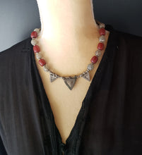Load image into Gallery viewer, Antique Ethiopian silver amulet necklace with Venetian Trade Beads,Hand Crafted, Ethiopian Telsum,african Silver, ethiopian jewelry
