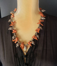 Load image into Gallery viewer, Antique Silver Bawsani filigree coral beads Necklace form Yemen tribal jewelry
