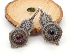 Antique Moroccan Old Berber Earrings Silver with Glass Talhakimt,Ethnic Tribal,sliver Earrings,Dangle & Drop, Earrings,Tribal Jewelry,