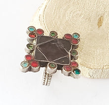 Load image into Gallery viewer, Vintage Large Moroccan Hand Made old glass silver 925 Berber Ring size 8,Ethnic Rings ,Tribal Jewelry, Moroccan Rings, Berber Jewelry
