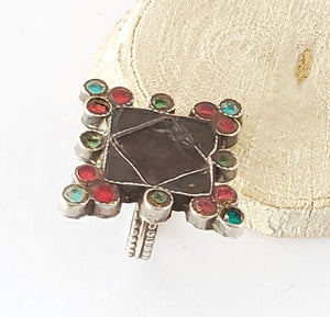 Vintage Large Moroccan Hand Made old glass silver 925 Berber Ring size 8,Ethnic Rings ,Tribal Jewelry, Moroccan Rings, Berber Jewelry