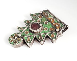 Antique Berber Silver enamel Pendant silver 925,moroccan Amulet ,Berber Jewelry, enamel Jewelry,Charm Pendant,