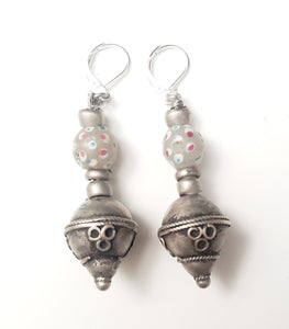 Old silver glass Beads Earrings Ethiopia Ethnic Tribal,Ethnic Jewelry,sliver Earrings,Dangle & Drop Earrings,Tribal Jewelry,