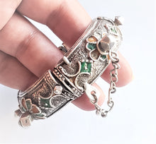 Load image into Gallery viewer, Antique Silver Moroccan Berber enamel Bracelet,ethnic tribal, tribal bracelets,Moroccan jewelry, ethnic jewelry, Tuareg bracelets
