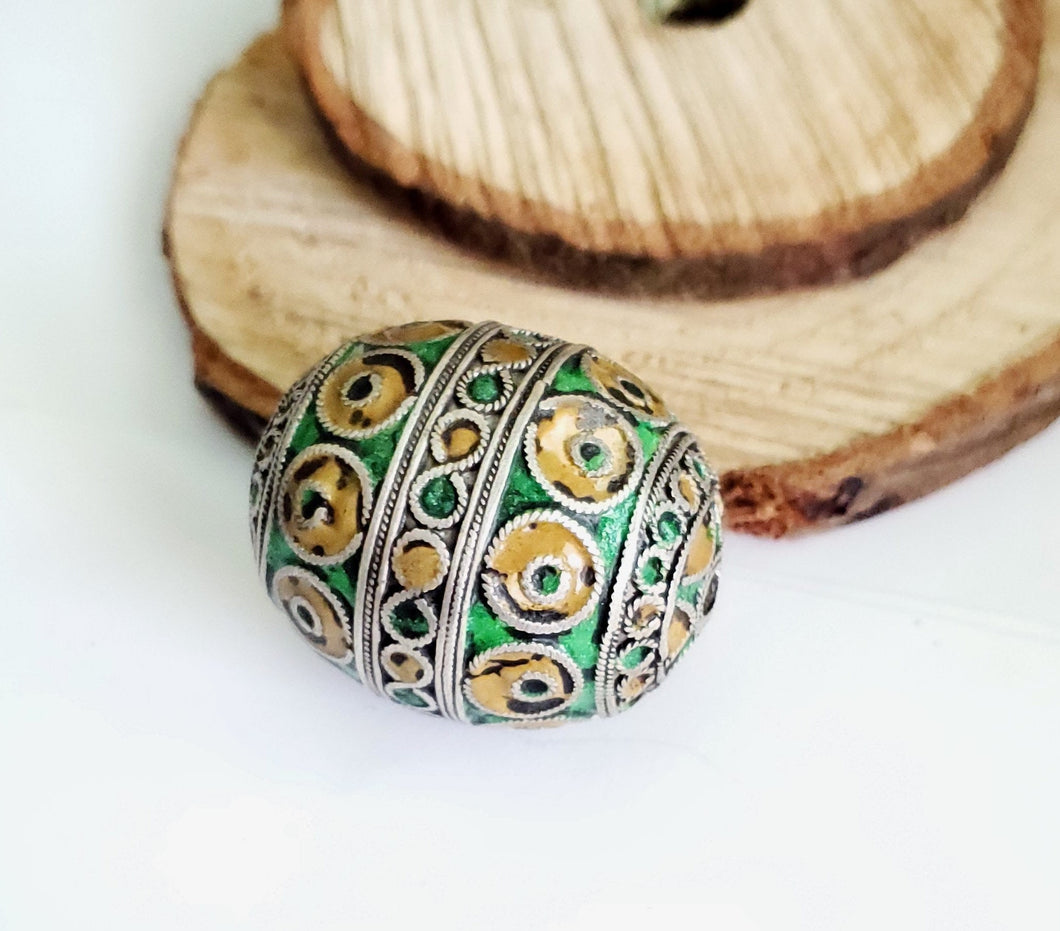 Antique Moroccan Enameled Silver Ball Pendent with Enameled,Hand Crafted Silver,Pendants Necklace,Ethnic Jewelry,Tribal Jewelry