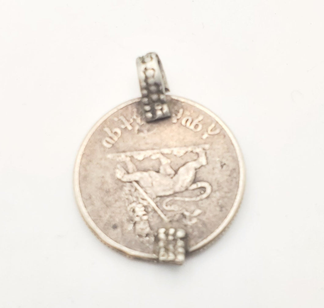 antique Ethiopia silver coins HAILE SELASSIE Silver coin lion of Judah Pendant, Made in 1970s, Rasta Jewelry, Silver coins
