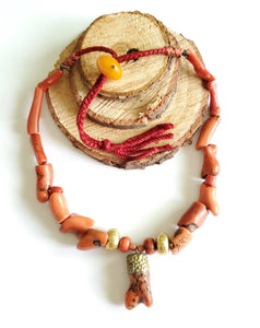 Antique Berber Natural Coral Beads Necklace 22 K Gold over Wax Beads,Branch Red Coral,Mediterranean coral,Genuine coral,Ethnic Coral jewelry