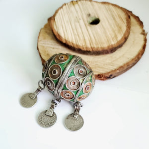 Antique Moroccan Enameled Silver Ball Pendent with Coin Pendants,Hand Crafted Silver,Pendants Necklace,Ethnic Jewelry,Tribal Jewelry