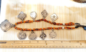 Antique Moroccan Berber natural Coral Silver Pendants Necklace,Berber Necklaces,Ethnic Jewelry,Tribal Jewelry