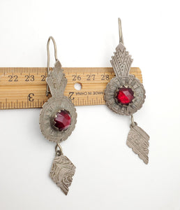 Antique Moroccan Old Berber Earrings Silver with Glass Talhakimt,Ethnic Tribal,sliver Earrings,Dangle & Drop, Earrings,Tribal Jewelry,