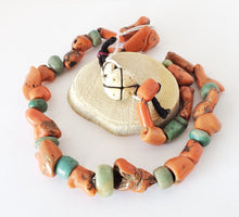 Load image into Gallery viewer, Ancient Amazonite Stone and Berber Natural Coral strand African Trade,Berber Coral,Vintage coral,Ethnic ,Genuine Amazonite,Coral jewelry
