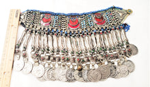 Load image into Gallery viewer, Old silver choker necklace from Pashtun tribal jewellery Ethnic Afghani kuci choker, old coins necklace, Boho tribal jewelry, gypsy style,
